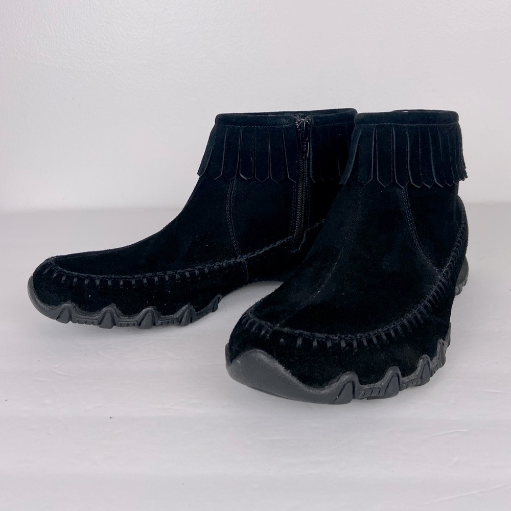 Skechers Women's Relaxed Fit Fringe Ankle Boots‎ Sz 8.5 Black Memory Foam  Boho